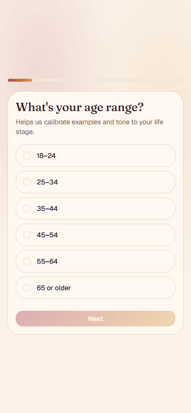 Onboarding questionnaire screen